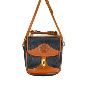 Dooney & Bourke Square Carrier Navy and Tan Crossbody Bag with Vintage Design